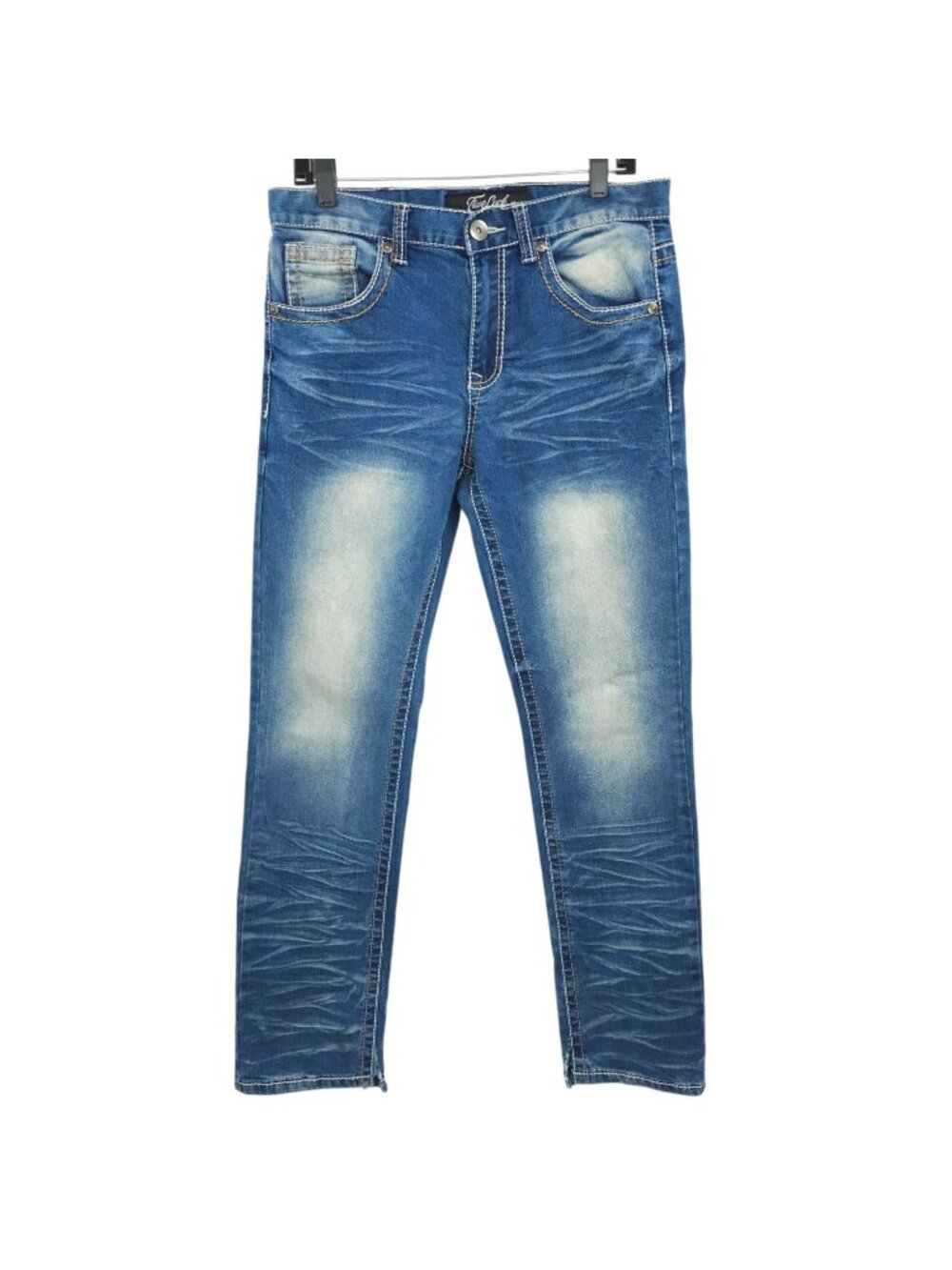 True Luck Jeans Men Size 32x32 Distressed Blue Denim Y2K Whiskered Straight Leg